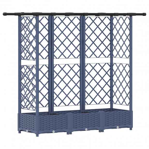 vidaXL Vyvýšený záhon s treláží a střechou Šedá 164 x 40 x 121 cm PP