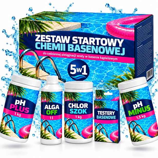 Balíček Chemie Do Bazénu 5V1 Ph Minus Alga Off Chlor Šok Tester Ph Plus