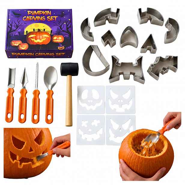 Dýně Halloween sada na vyřezávání 19 ks kladívkové šablony