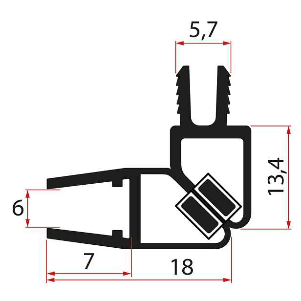Gelco Set magnetických těsnění 45° pro sklo 6mm a profil, 2000mm, černá (2ks)