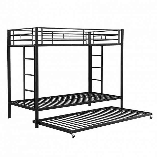 KOMHTOM PATROVÁ POSTEL 90x200 cm s výsuvným lůžkem v černé barvě