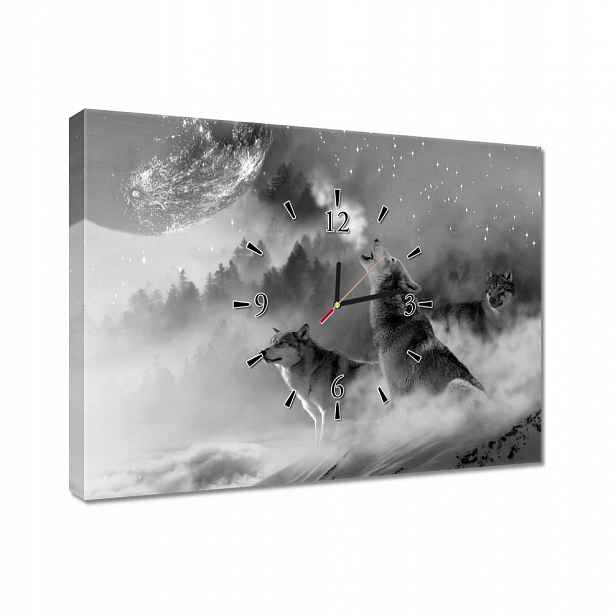 Nástěnné hodiny 60x40 Vlci Měsíc