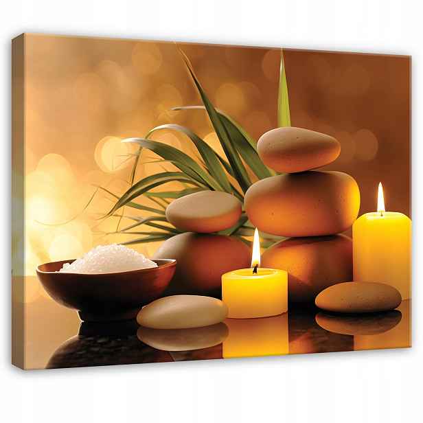 Obraz Spa Kameny Svíčky Do Ložnice Masážního Salonu Spa Na Plátně 90x60