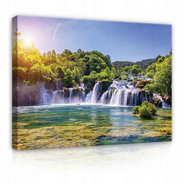 Obraz Vodopád Jezero Les Západ Slunce 120x80