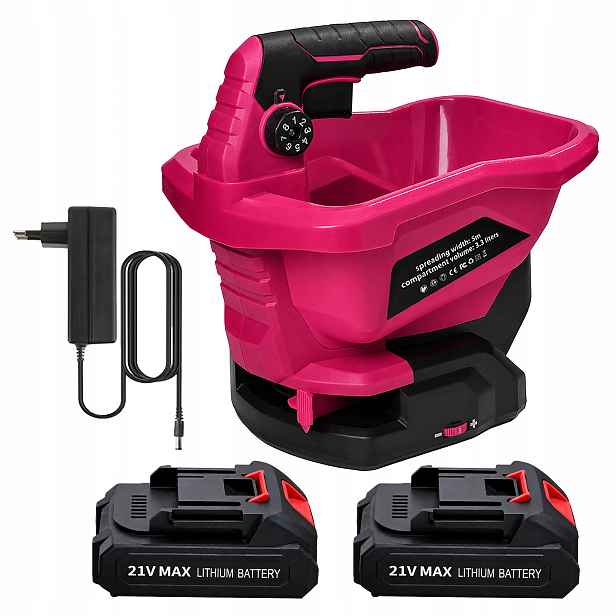 RealG RC-K-2346 Aku rozmetač hnojiva, osiva a soli 21 V, 3,3 l, růžový