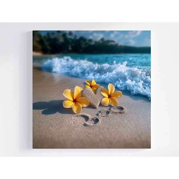 Obraz Na Plátně Canvas Moře Pláž Písek Srdce Květiny Plumeria 50x50