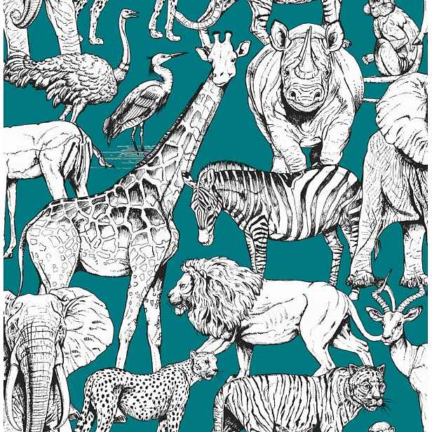 Tapeta zvířata safari tyrkysová pro děti