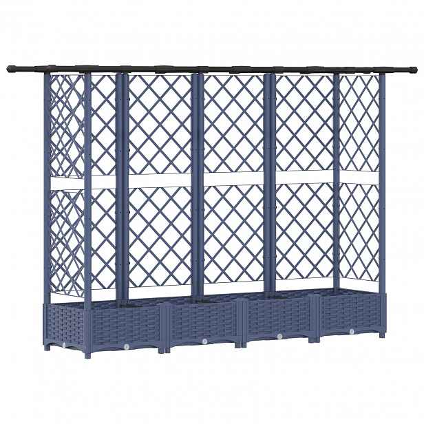 vidaXL Vyvýšený záhon s treláží a střechou Šedá 202,5 x 40 x 121 cm PP