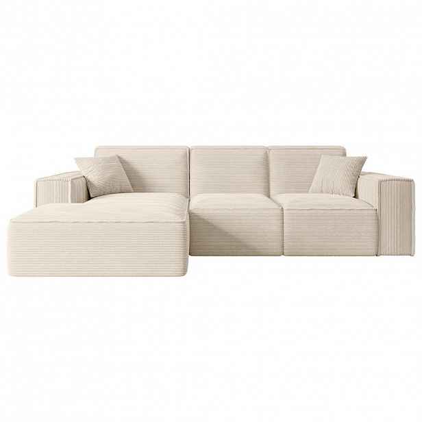 ALTDECOR ROHOVÁ SEDACÍ SOUPRAVA s otomanem vlevo SERRA-L – 266 × 169 × 80 cm, béžový manšestr