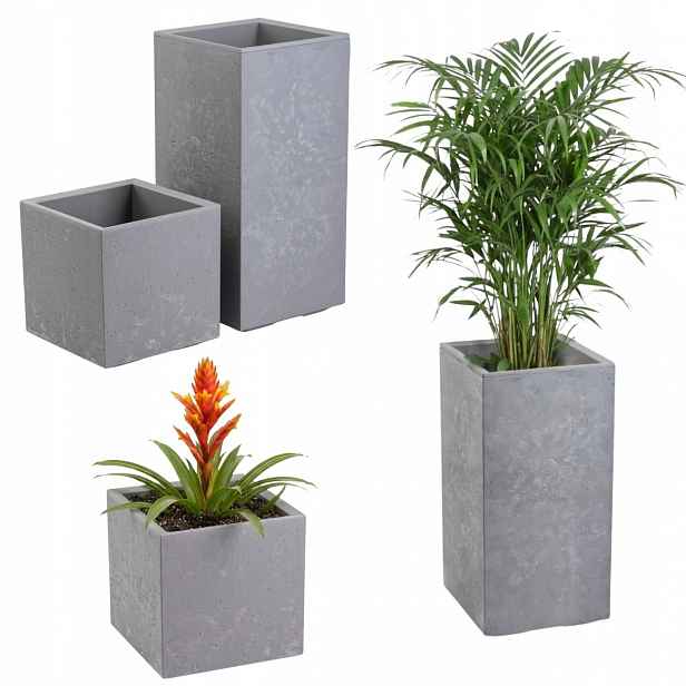 Set Květináčů Na Kolečkách imitace šedého betonu Slim čtvercový loft 30x60 cm