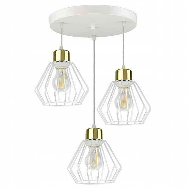 Závěsná stropní lampa Lustr Bílá Zlatá Loft Edison kulatá nad stůl