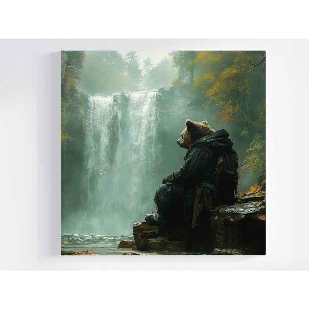 Obraz Na Plátně Canvas Medvěd Turista Hory Vodopád Les 50x50