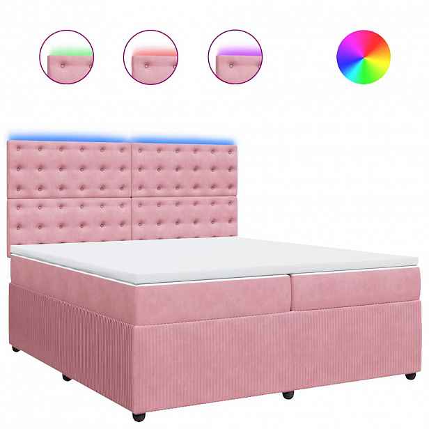 vidaXL Box spring postel s matrací růžová 200x200 cm samet
