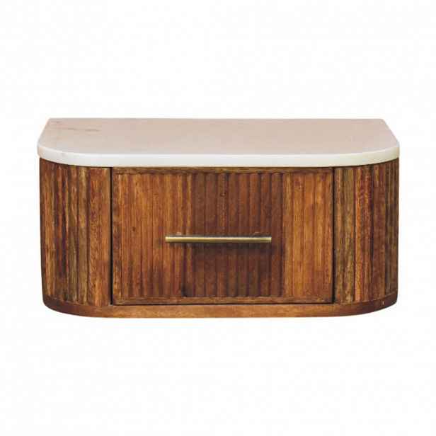 Artisan Furniture LAVIČKA v povrchu jantarového dubu, 2 zásuvky, 1 otevřená police, světle hnědá.