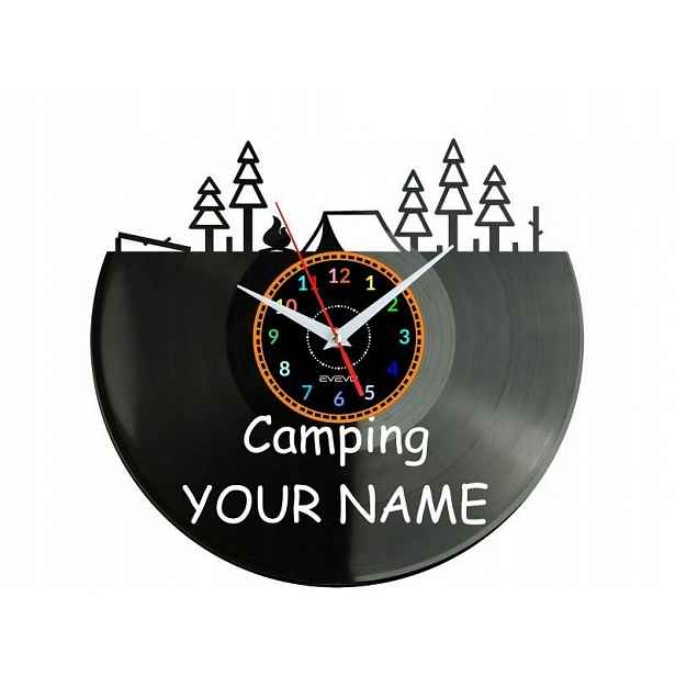 Camping Váš název Nástěnné hodiny Vinylová deska Moderní Dárek
