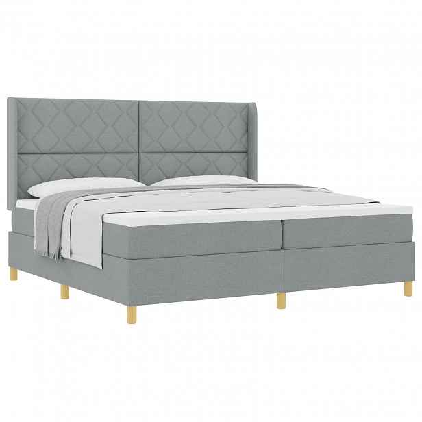 vidaXL Postel s boxspringem s čelo Světle šedá 200 x 200 cm textil