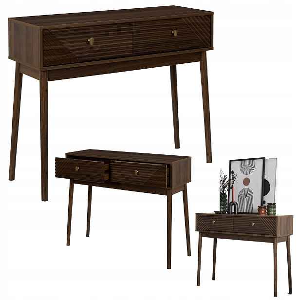 Konzolový Stolek Lare tmavý ořech 100x35x80 cm 2 zásuvky Mdf do obývacího pokoje ložnice