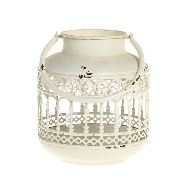 Krémová antik kovová lucerna Fleur-de-pot - Ø14*16 cm Chic Antique