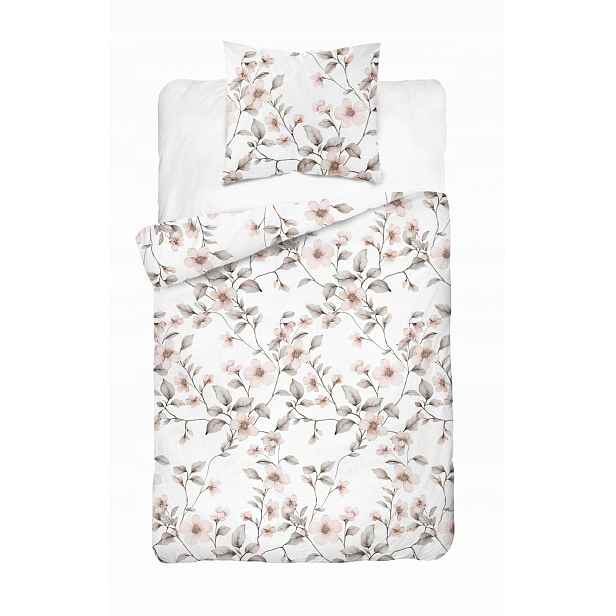 Povlečení 140x200 bílá béžová květina s jedním povlakem Home Satin