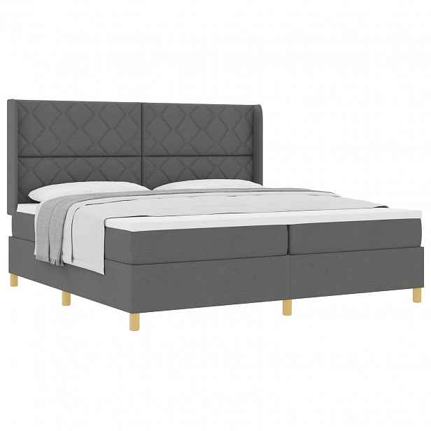 vidaXL Postel s boxspringem s čelo Tmavě šedá 200 x 200 cm textil