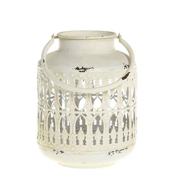 Krémová antik kovová lucerna Fleur-de-pot - Ø14*19 cm Chic Antique