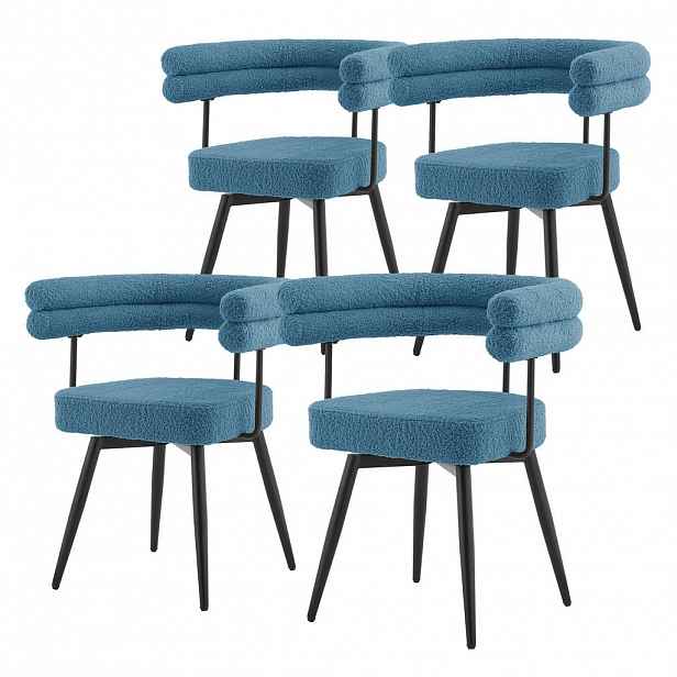 ML-DESIGN OTÁČIVÉ JÍDELNÍ ŽIDLE, sada 4 ks, modrá látka Teddy