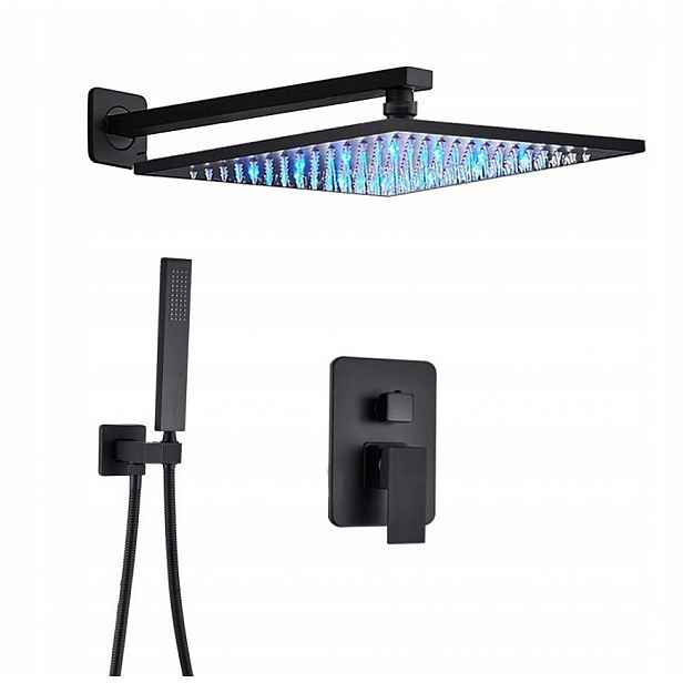 Podomítkový Set Černá Matná Dešťová Sprcha 40 CM Led Box