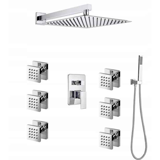 Sprchový Set Podomítkový Hydromasáž Chrom Nástěnná Dešťová Sprcha 25 cm