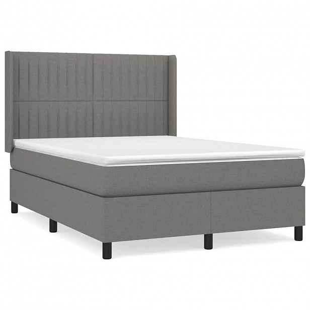vidaXL Box spring postel s matrací tmavě šedý 140 x 190 cm textil