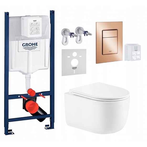 Wc stojan Grohe Rapid s mísou Wc Lesna Tornado a tlačítkem měď lesk