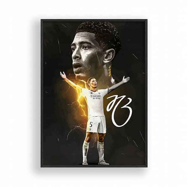 Obraz Jude Bellingham Real Madrid Plakát Rámeček Dřevěný Černý 30x42 cm