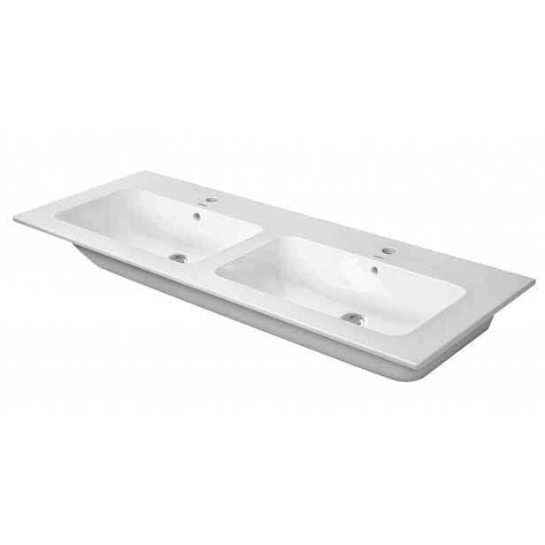 Duravit ME by Starck - Dvojumyvadlo nábytkové 130x49 cm, s přepadem, 2 otvory pro baterie, bílá 2336130000
