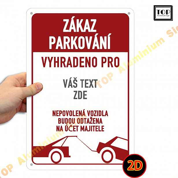 TEMU 2D rovný, 1ks individuálně nastavitelný parkovací zákaz - 8x12 palců odolná proti rzi hliníková, červený pozadí s žlutým a bílým textem, 0,6 mm