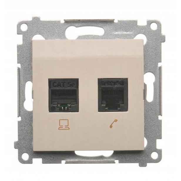 Telefonní zásuvka – počítač – RJ45 RJ12 – Kontakt Simon 54 – krémová