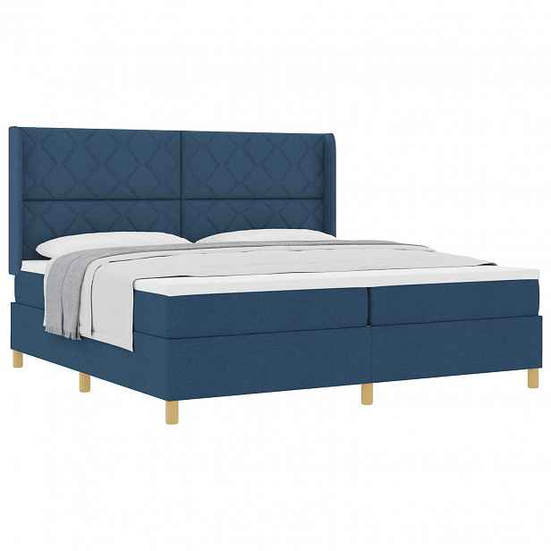 vidaXL Postel s boxspringem s čelo Modrá 200 x 200 cm textil