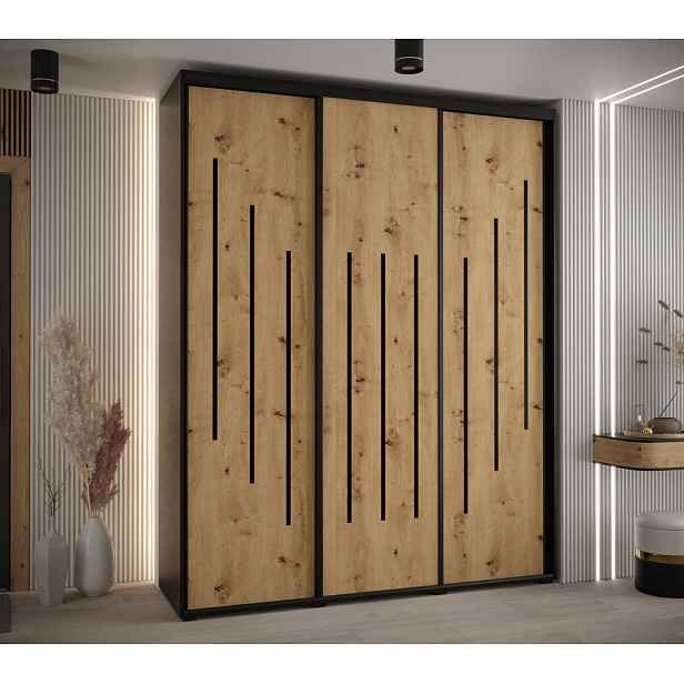 Šatní skříň ASIRI 8 - 200/60 cm, černá / dub artisan / černá