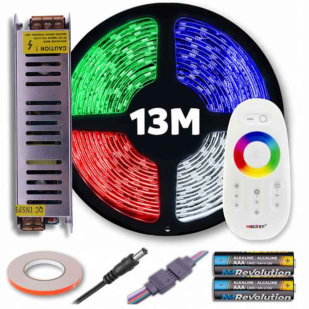 Set Led pásek Rgb barevný bílý studený s dálkovým ovládáním a napájecím zdrojem 13M 12V
