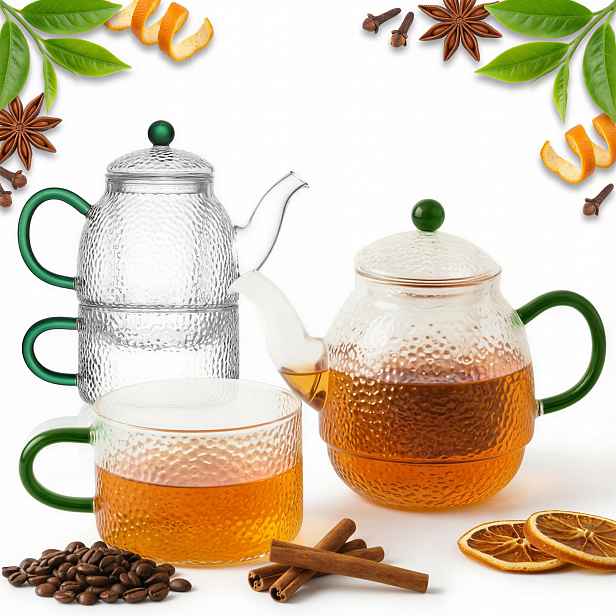 Čajník Čajová Konvice Se Sítkem 0,5 L S Šálkem 250 ml Čajový Set Sklo