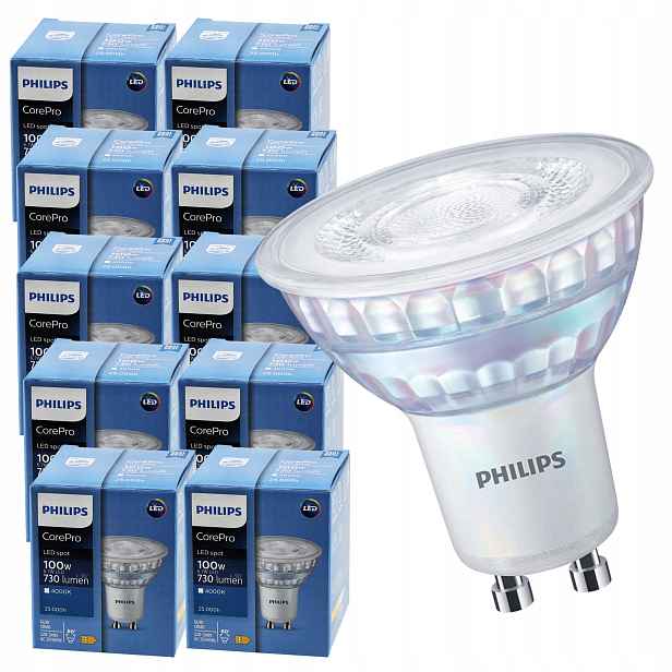 Led žárovka GU10 Philips 6,7W 100W 730lm Denní 4000k Výkonná 10x Sada