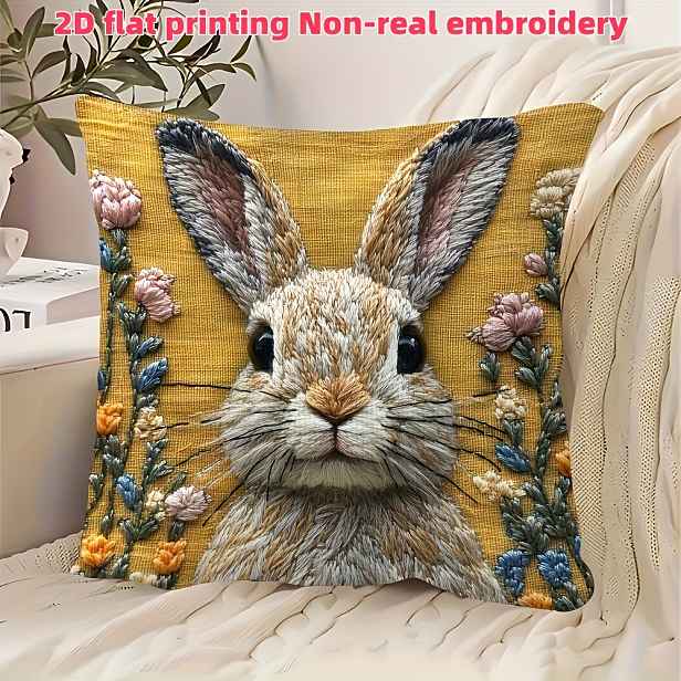 TEMU 1ks Chic Throw Pillow Cover, 18x18 Palců - Vibrantní Žlutý Pozadí S Květinovou Vyšívkou, Zipper Closure, Polyester, Který Se Dá Prát V Pračce -