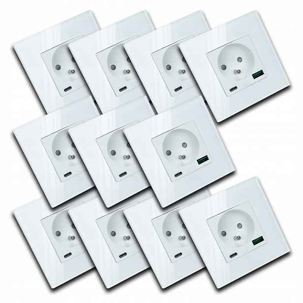 11x Moderní Bílé Elektrické Sklo S Vestavěnou Usb Nabíječkou