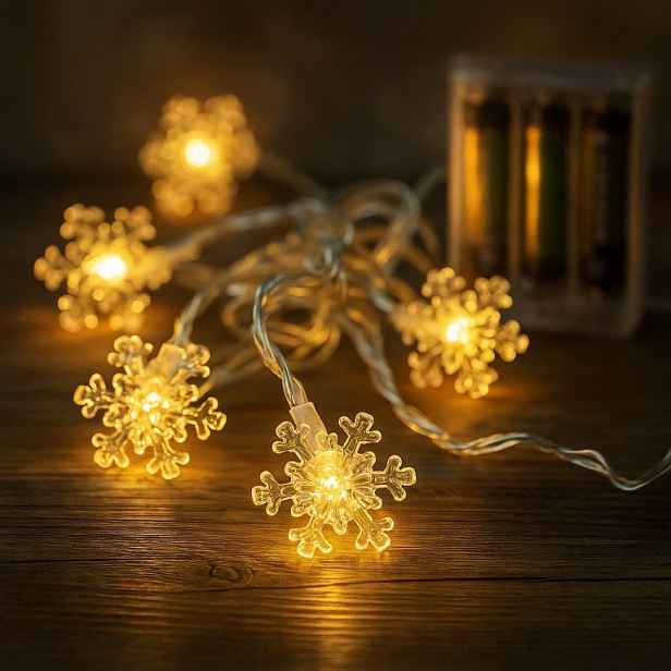 Nexos Vánoční světelný řetěz - sněhové vločky, teple bílý, 20 LED