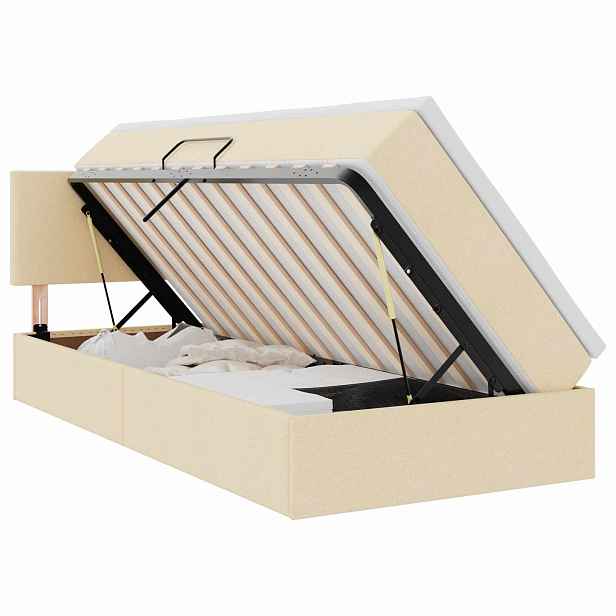 vidaXL Postel s úložným prostorem a matrací Krémová 90 x 190 cm Samet