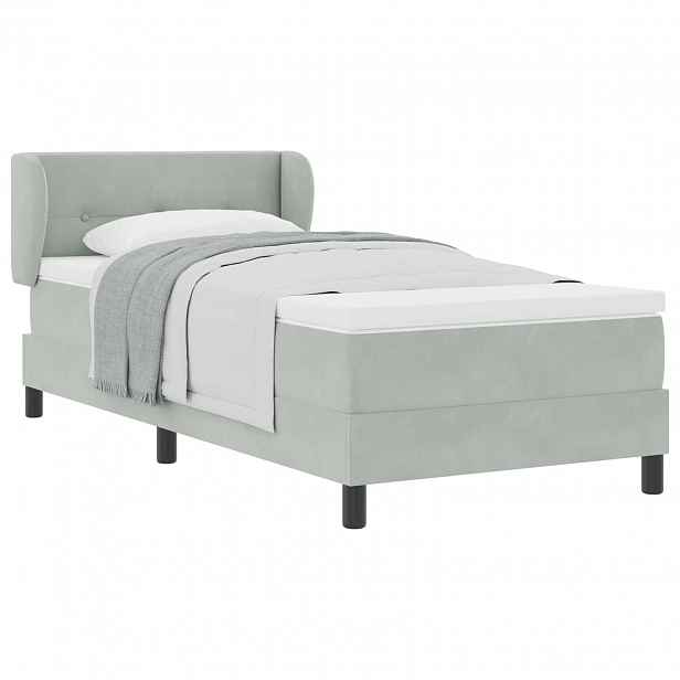 vidaXL Postel s boxspringem s čelo Světle šedá 90 x 190 cm samet