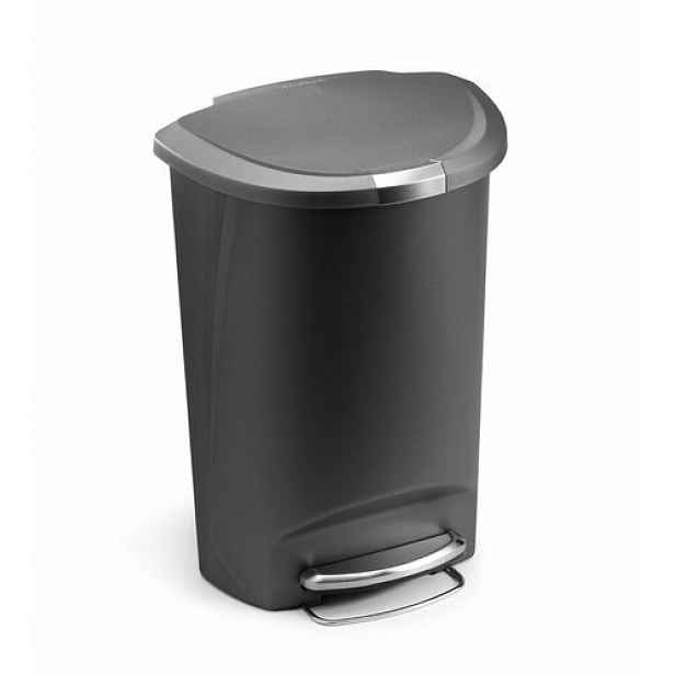 Pedálový odpadkový koš Simplehuman – 50 l, půlkulatý, plast, šedý