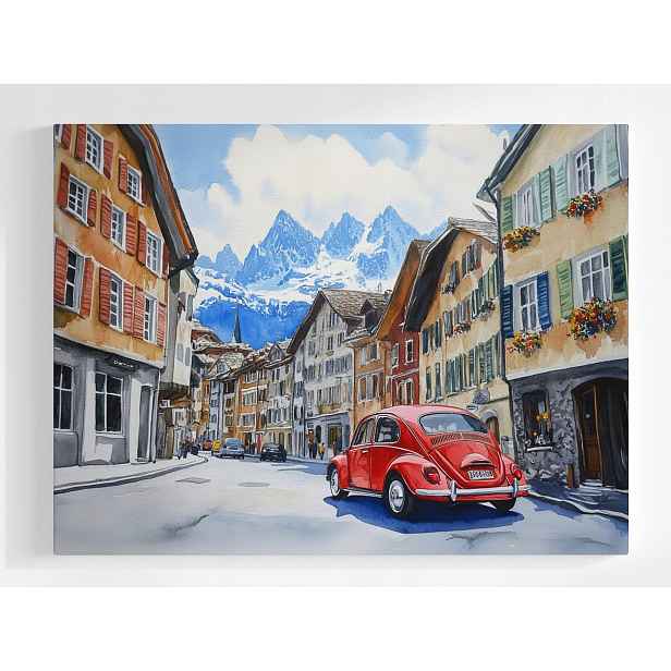 Plakát Město Alpy Hory Auto Oldtimer 100x75