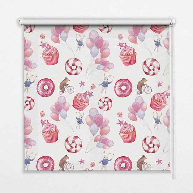 TULUP VNITŘNÍ roleta - okenní roleta - roleta - 70x140 cm - Růžové balónky, koblihy a králíci