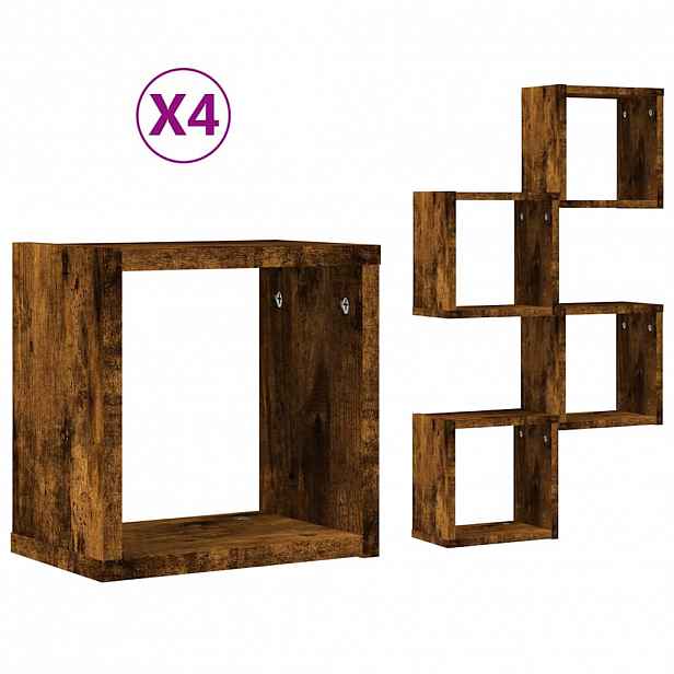 vidaXL Nástěnné poličky 4 ks Kouřový dub 26 x 15 x 26 cm