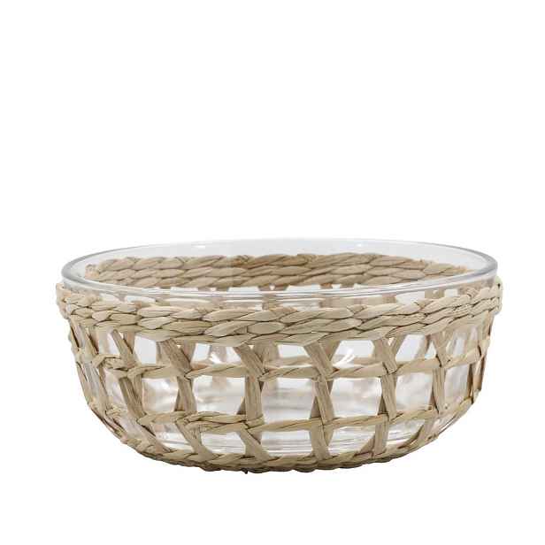 Skleněná mísa v proutěném košíku Typha - Ø 18*8,5 cm  Chic Antique