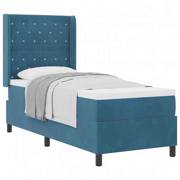 vidaXL Postel s boxspringem s matrací s čelo Modrá 80 x 200 cm samet